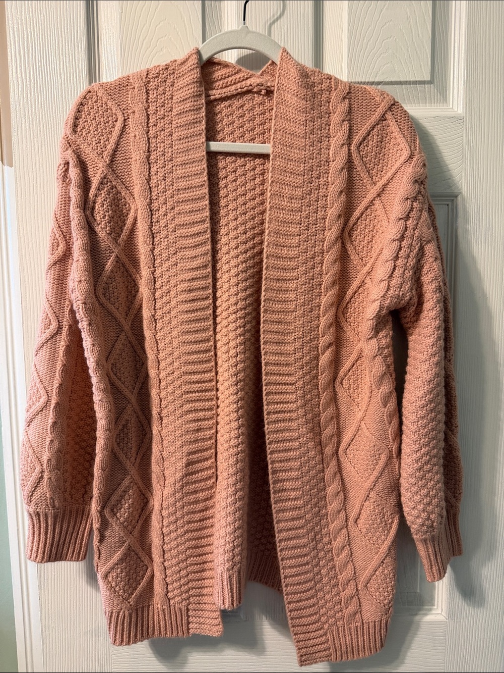 Women’s Open-Front Cable Knit Cardigan Sweater - Blush